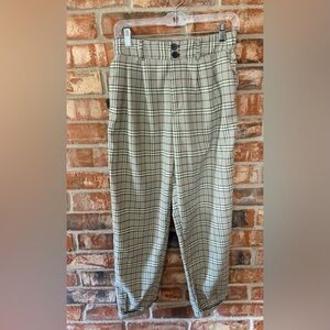 Full Tilt Black and Cream cuffed Plaid Trouser Pants